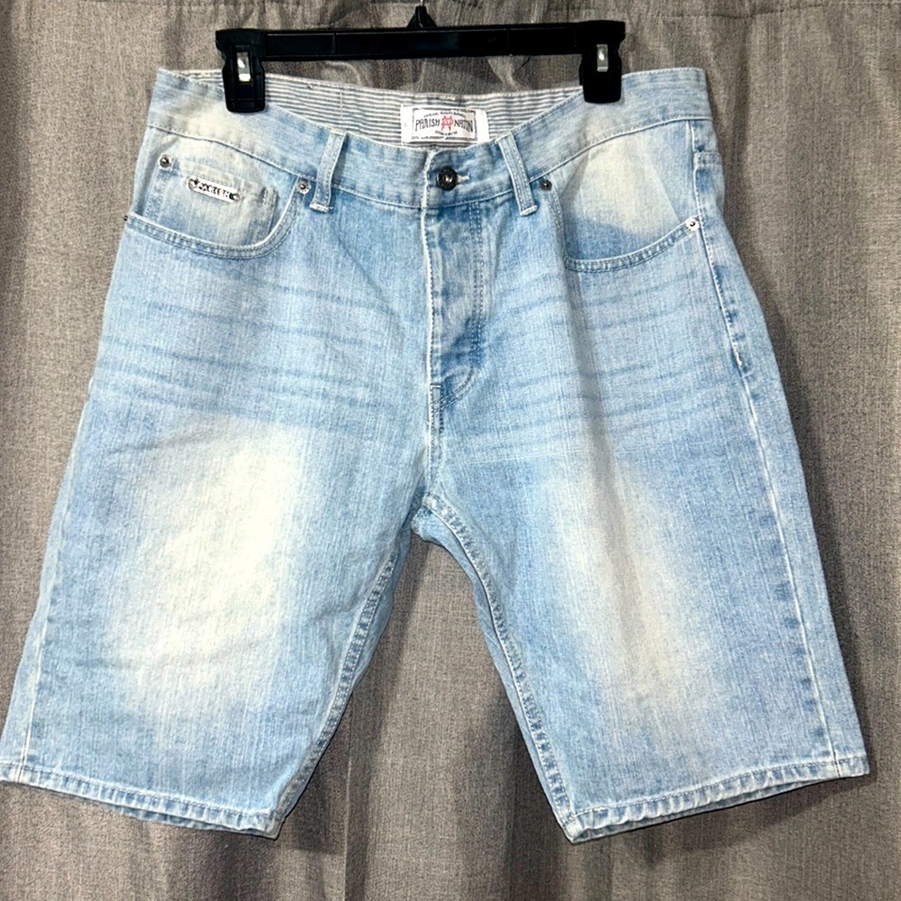 Men’s Parish Nation faded 36” waste jean shorts button fly